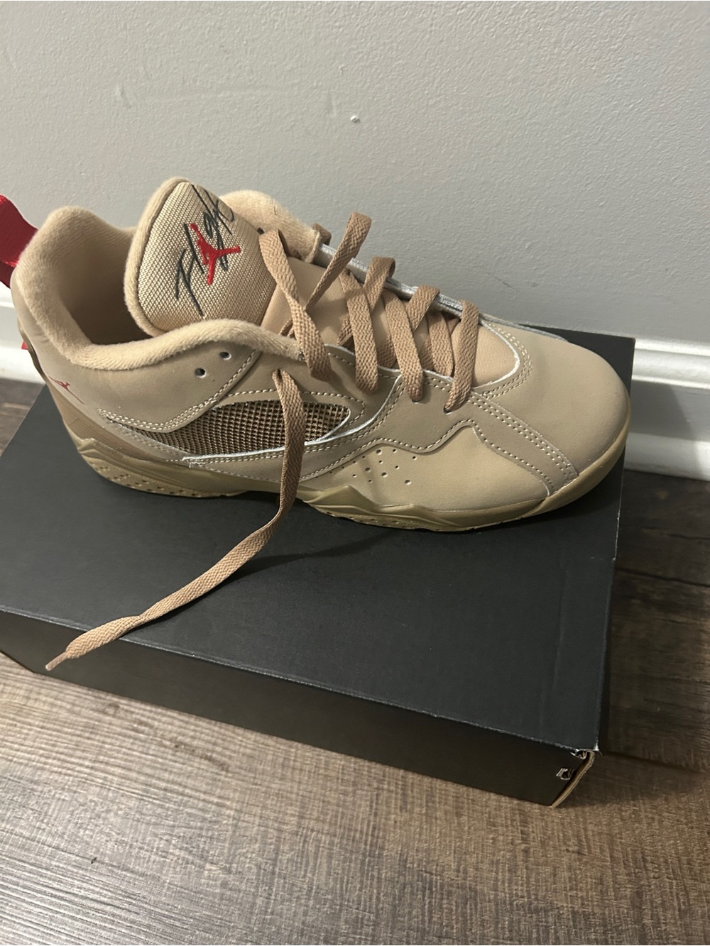 Nike Kids Tan and Red Jumpman Low-Top Sneaker